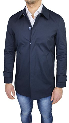 Giacca Soprabito Uomo Sartoriale Blu Scuro Casual Elegante Giubbotto Trench Primavera Estate (XXXL)