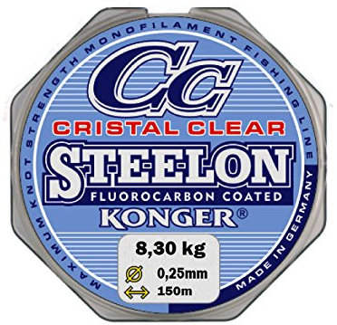 Konger Angelschnur Cristal Clear Fluorocarbon Coated 0,12-0,50mm/150m Monofile Super stark ! (0,05€/m) (0,25mm / 8,30kg)