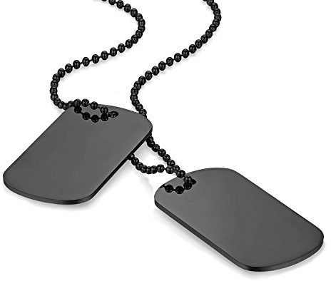 Flongo Gravur Herren Anhänger Halskette Kette, Schwarz Silber Herrenkette Kostenlose Gravur doppelte Militärische Erkennungsmarken Armee Stil Dog Tag Erkennungsmarke Herren Männer
