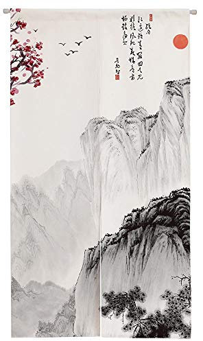 Ofat Home Traditionelle chinesische Tintenmalerei Türvorhang, wunderbarer Berg-Wandteppich zum Aufhängen, japanischer Noren-Schlafzimmer, Trennwand Küche, Badezimmertür, Dekoration, 85 x 150 cm