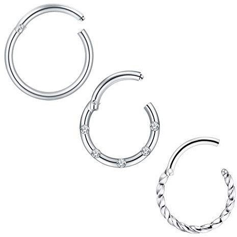 Mayhoop Nasenring Septum 16G 8mm Silber Chirurgenstahl für Septum Tragus Helix Nase Lippe Brust Piercing Clicker Ring Segmentring