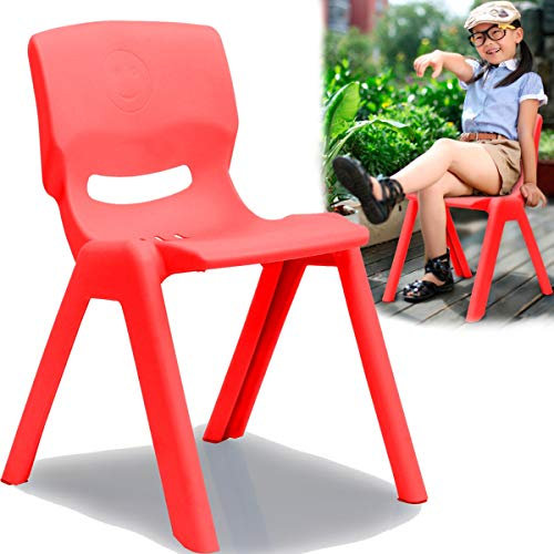 Stimo Kinderstuhl mit gummierten Füßen bis 100kg belastbar stapelbar und kippsicher Indoor und Outdoor geeignet (aus Kunststoff) (Rot)