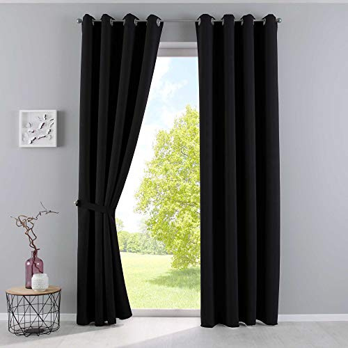 Gardinenbox Vorhänge Blickdicht »Newyork« Schwarz HxB 225x140 cm 2er-Pack Thermo-Gardinen Verdunkelungsvorhang Blackout Ösen schalldämmend ÖKOTEX UV-Schutz Raffhalter, 201920600-2