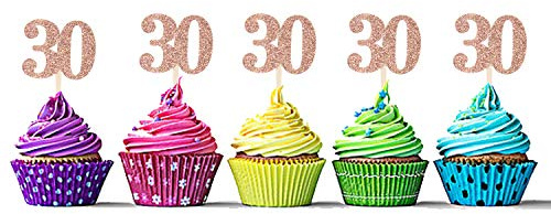 Sumerk 36PCS Rose Gold Glitter 30 Cupcake Toppers 30th Birthday Cupcake Picks Anniversary Birthday Party Decoration Supplies