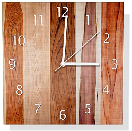 Wallario Design Wanduhr Holzmuster - Oberfläche mit Holzmaserung VIII aus Aluverbund, Alu-Uhr Größe 30 x 30 cm, weiße Zeiger mit Metalloptik