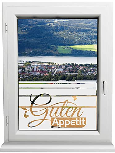 INDIGOS UG - Glasdekorfolie - Guten Appetit - Sonnenschutz H50Line - Sichtschutzfolie - Fensterfolie - für die Küche, Bad ans Fenster, Sichtschutz - selbstklebend - matt - für Bad