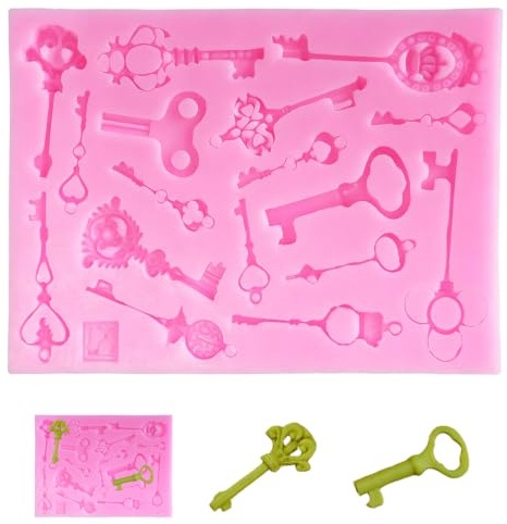Vintage Key Silicona Moldes, Molde Fondant Vintage DIY, Molde de Fondant con Patrón de Llave, para Fabricación de Pasteles, Decoración de Galletas