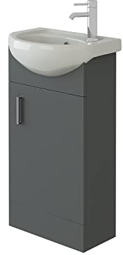 VeeBath Bathroom Cloakroom Vanity Basin Cabinet Unit Free Standing White High Gloss Sink Storage Furniture (Linx Mini Grey)