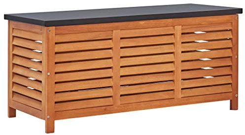 Homgoday Gartenbox Auflagenbox Kissenbox Sitzbank mit Stauraum Sitztruhe Truhenbank für Flur Wohnzimmer Terrasse Balkon 117x50x55 cm Eukalyptus Massivholz