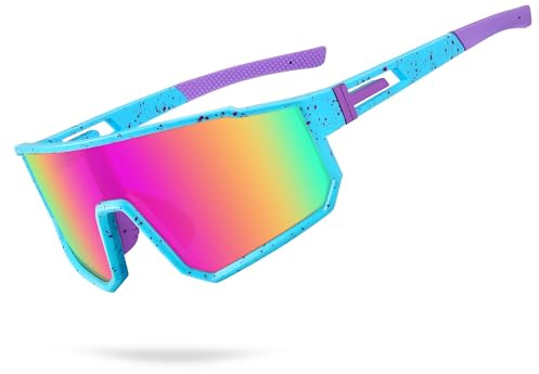 Derowern Occhiali da sole da baseball per ragazzi, occhiali da sole polarizzati sportivi, protezione UV400, per ragazzi e ragazze, softball ciclismo, Montatura Gialla Lenti Rosse…