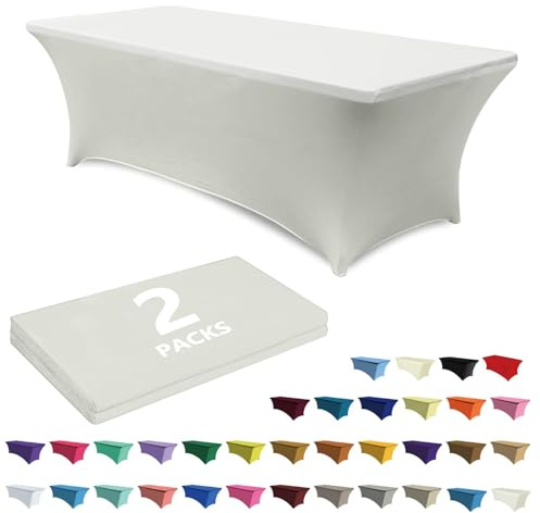 ABCCANOPY 2 Pack 6 FT Gray Spandex Table Cover Stretch Fitted Wrinkle Resistant Tablecloth Reuse for Rectangular Folding Table Patry Event Wedding Banquet Protector