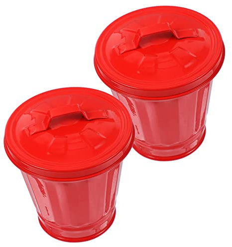 VILLFUL Poubelle de Bureau Mini Rouge en Fer Galvanisé Couvercle, Lot de 2