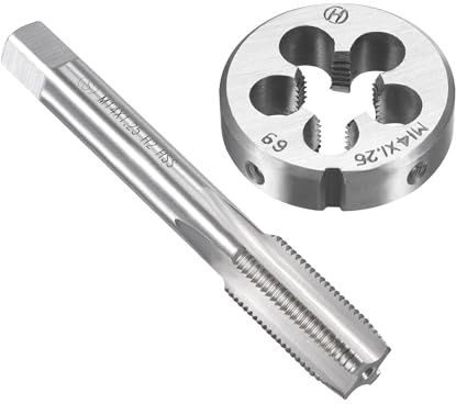 Unifizz M14 x 1,25 mm metrisches Gewindeschneider-Set, Maschinengewindebohrer mit rundem Gewindeschneider, Gewindebohrer und Schneideisen-Set für Mutterschrauben, Bolzen, Gewindereparatur