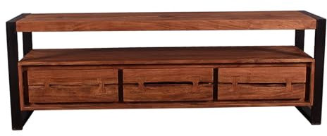 Dynamic24 Lowboard Natural Akazie Kommode Sideboard TV Fernseher HiFi Wohnzimmer Schrank