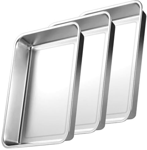 GBACHOOSE 3 teglie da forno, teglia da forno, in acciaio inox, per pizza, rettangolare, 40 x 30 x 4,8 cm, per cuocere, arrostire, servire, lavabile in lavastoviglie