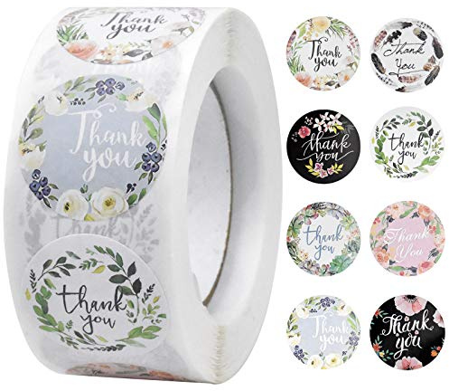 Dokeno, 500 st blommönster Thanksgiving klistermärken - 2,5 cm, runda tackklistermärken för förpackning av presentkuvert, fest-, bröllops- och födelsedagspresenter