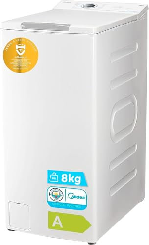Midea Lavadora Carga Superior 8kg de 1300 RPM - Lavadoras con 15 programas y diseño ultra slim - Maquina de lavar ropa de libre instalación con Función de vapor, Lavado Rapido y Modo ECO
