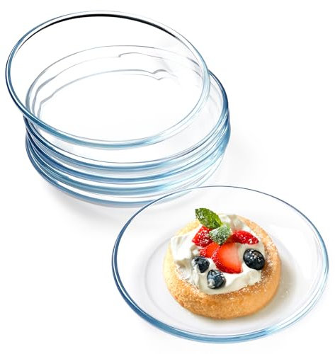 NUTRIUPS 6 Pack 7in Tempered Glass Plates Set - Clear, Dishwasher & Microwave Safe