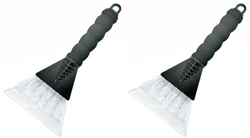 JEFFCO Car Ice Scraper Twin Pack Pair- Winter Windscreen Window Frost Ice Removal - De I-cer Tool Heavy Duty Windshield Snow Removal 2 Pack Foam Handle 13cm Wide