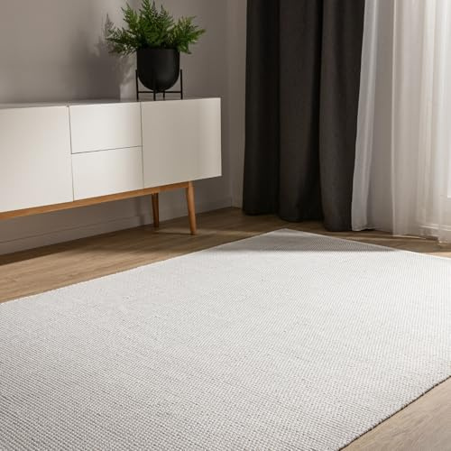 benuta Basic Handvävd Bomullsmatta Ron - Vit 160x230 cm - Handvävd 100% bomull - Uni minimalistisk naturlig - Enkel vardagsrum sovrum