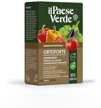Ortoforte 250ml. Concime a base di Calcio che previene il marciume apicale. Rende gli ortaggi più gustosi. Calcio assorbibile per via fogliare.