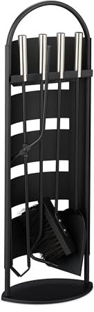 Relaxdays 5 Attrezzi da Camino, Attizzatoio Caminetto, Paletta e Scopa per Cenere, Pinza, Acciaio, Ferro, Nero Grigio, HLP: 66x23x15 cm