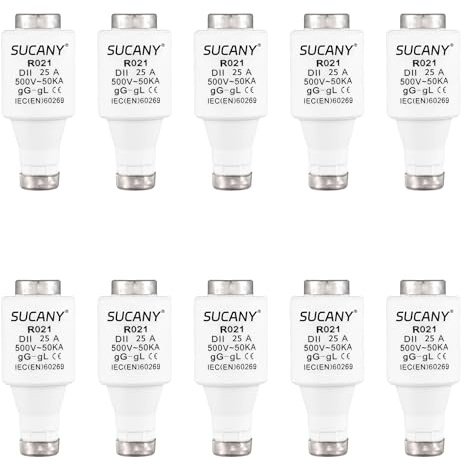SUCANY DII E27 R021 25A Fusibles Cerámicos en Espiral Fusible 500VAC Diazed Fuse 50KA gG para Protección de Cables y Líneas (10 Piezas)