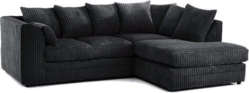 Bliss Furniture's Jumbo Cord Scatter Back 4-Seater Right Hand Corner Sofa Elevate Your Living Room With Comfort and Style (Black, Right Hand Corner)