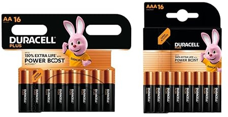 32X Piles Duracell AA + AAA Plus Power Boost (1 Blister de 16 Piles AA 150% Plus Longue + 1 Blister de 16 Piles AAA 100% Plus Longue) 32 Piles (LR6/MN1500 + LR03/MN2400)