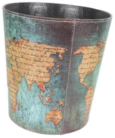 SOLUSTRE Poubelle Cuir Vintage Motif Carte Rétro Sans Couvercle Corbeille Papier Élégante Pour Bureau Et Maison Rangement Et Lavable