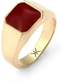 Kuzzoi Anillo de sello para hombre, 10 mm, rectángulo con esmalte en rojo, plata 925, 60, Esmalte Plata de ley