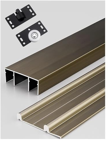 Genérico Kit de herrajes for Puertas corredizas de Dos rieles - Rieles de Aluminio de Alta Resistencia for Puertas de armarios y gabinetes - Montaje Empotrado(Champagne,120cm)