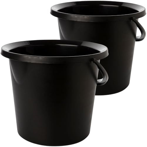Livinja Eimer Set 2 Stück Anthrazit 10L mit Ausguss und Messskala, Kunststoff, Made in EU, Stabiler Tragegriff, zylindrisch, ideal für Haushalt, Garten, Küche