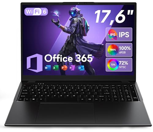 jumper Laptop 17,6 Zoll, N95 CPU, 16GB RAM 512GB SSD + 128GB eMMC | 100% sRGB FHD Display, QWERTY Leuchtende Tastatur, mit Deutscher Tastaturfolie, 7000mAh, WiFi-6, Notebook für Studenten
