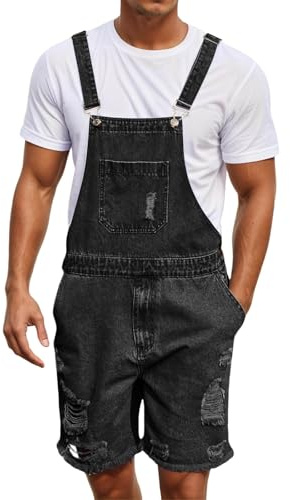Salopette da uomo in jeans, pantaloni corti da lavoro, estivi, elasticizzati, moderni, casual, vestibilità comoda, da uomo, in denim, con tasche corte