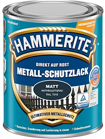 Hammerite Metall-Schutzlack matt Rostschutz Lack Metallfarbe Grundierung … (2,5l, anthrazitgrau)