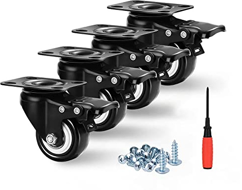 Moogiitools 4er set Lenkrollen 50mm mit Bremse，Doppelverriegelung 360 Lenkrollen Schwerlast mit 270kg Tragfähigkeit，Lautlose Rollen aus Vollgummi für Möbel Transport, Tisch, Kabinett