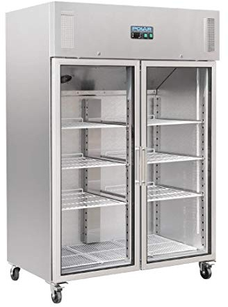 Polar Refrigeration G-Series 600W Upright Double Door Gastro Display Fridge 1200 Litre, Stainless Steel, 2°C to 8°C, 2010(H)x1340(W)x800(D)mm, 6 Shelves, Energy Rating C, 4 Lockable Castors | CW198