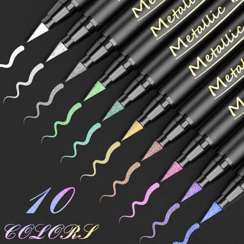 ANYUKE Metallic Brush Pen Set 10 Farbe Metallic Marker Stifte für Fotoalbum, Gästebuch Hochzeit, Scrapbook Schwarzes Papier, Basteln Holz Glas Steine, Goldstift für Kalligraphie, Handlettering