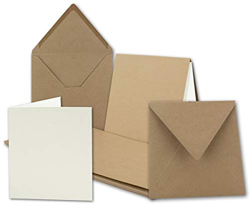 75x Quadratisches Falt-Karten Set - 15,7 x 15,7 cm - mit Brief-Umschlägen & Einlegeblättern - Kraftpapier - FarbenFroh by GUSTAV NEUSER