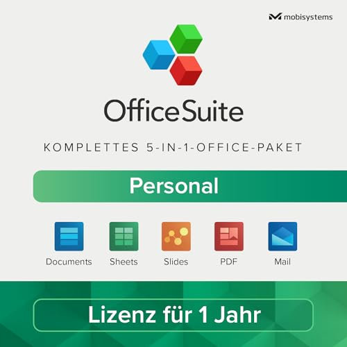 OfficeSuite Personal – Vollversion – Documents, Sheets, Slides, PDF, Mail und Calendar für 1 Windows PC & 2 Mobile Geräte / 1 Jahres-Lizenz