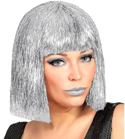 W WIDMANN MILANO Party Fashion - Glitzer Bob Perücke Vegas | Lamettaperücke mit Pony für Karneval, Mottoparty, Festivals, Disco und Show Kostüme