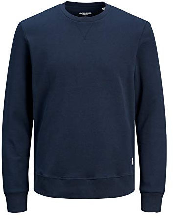 Mäns JACK & JONES Enkel Tröja Långärmad Sweatshirt Rundhals Pullover Enfärgad Jumper JJEBASIC, Color:Blue, Size:XXL