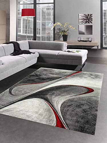 CARPETIA Teppich modern Wohnzimmerteppich abstrakt in grau rot Größe 200 x 290 cm