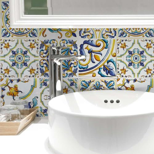 RE-COVERTILES - Adesivi per Piastrelle Bagno e Cucina 10 Pz 20x20 cm - PS00079 Decorazione murale in PVC Impermeabile mattonelle Mosaico Stile cementine Azulejos