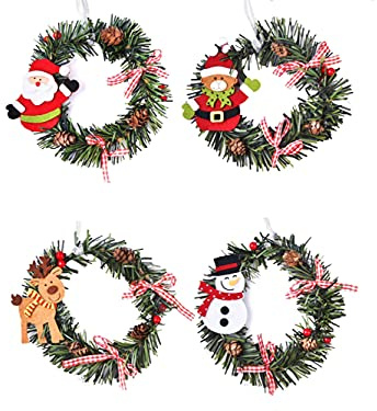 Jiahanle 4pcs 15cm Weihnachtskranz, Bowknot Türkranz Weihnachten Weihnachtsdeko Kranz Handarbeit Weihnachten Garland Deko-Kranz, für Hochzeit, Party, Wanddekoration