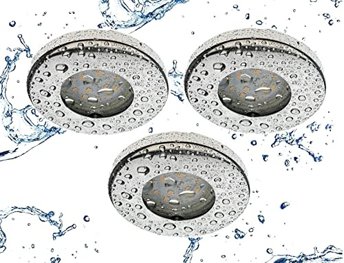 Trango 3er Set IP65 LED Einbaustrahler 6729IP65-038MO aus Edelstahl poliert inkl. 3x 5 Watt 3000K warmweiß Ultra Flach LED Modul für Bad, Dusche, Einbauspots, Deckenstrahler, Deckenlampe Badleuchte