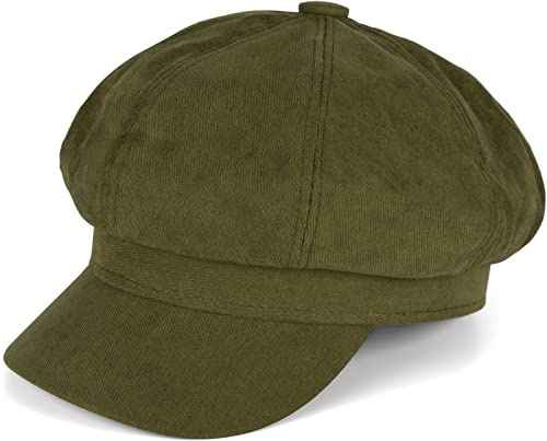 styleBREAKER Damballongmössa av mjukt material, skärmmössa Vintage-stil, Bakerboy-keps, Newsboy-keps 04023086, oliv, one size