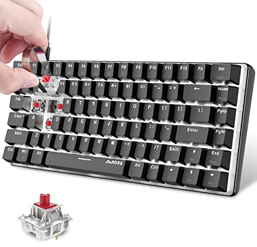 FELiCON AK33 Teclado Mecánico para Juegos al 80% con DIY Hot Swappable Red Switch Retroiluminada LED Blanco 82 Teclas Anti-Fantasma QWERTY Cable USB-C Desmontable Erogomic para PC Portátil Mac-Negro