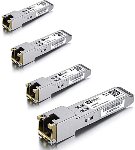 Confezione da 4 moduli da 1G SFP a RJ45, ricetrasmettitore SFP in rame Gigabit Ethernet 1000Base-T, 1,25 Gb per Cisco GLC-T/SFP-GE-T, Meraki MA-SFP-1GB-TX, Mikrotik, Ubiquiti UniFi UF-RJ45-1G, Intel,